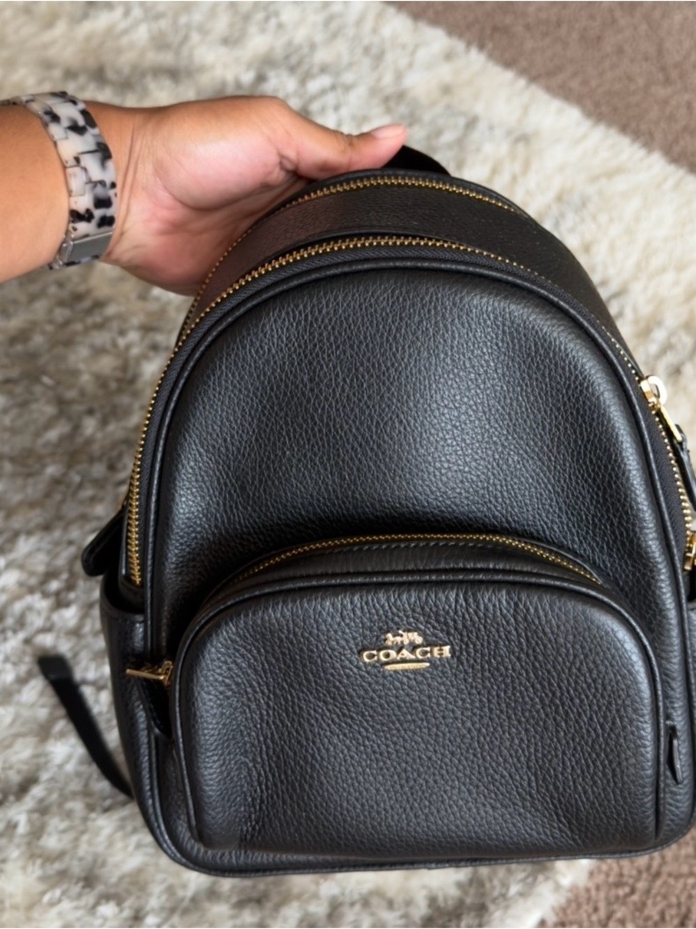 Coach Black Pebbled Leather Mini Backpack with Gold Hardware